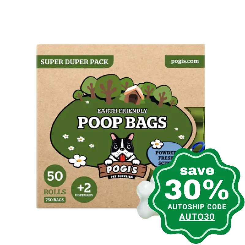 Pogi's Pet Supplies - Poop Bags - Powder Fresh Scent - 50 Packs - With 2 Dispensers