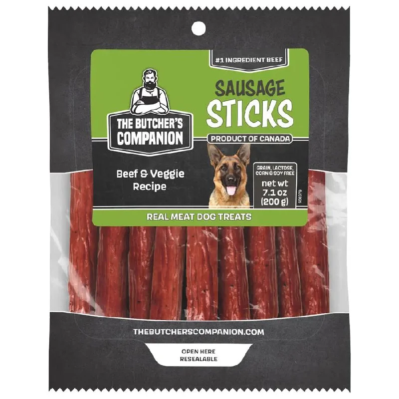 The Butcher's Companion Dog Treats Beef & Veggie Recipe Sausage Sticks 5" 7.1oz