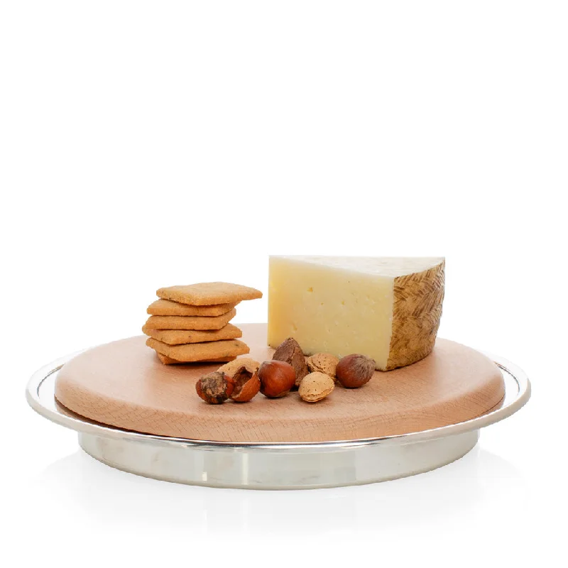 Vintage Silverplate and Wood Cheese Serving Board